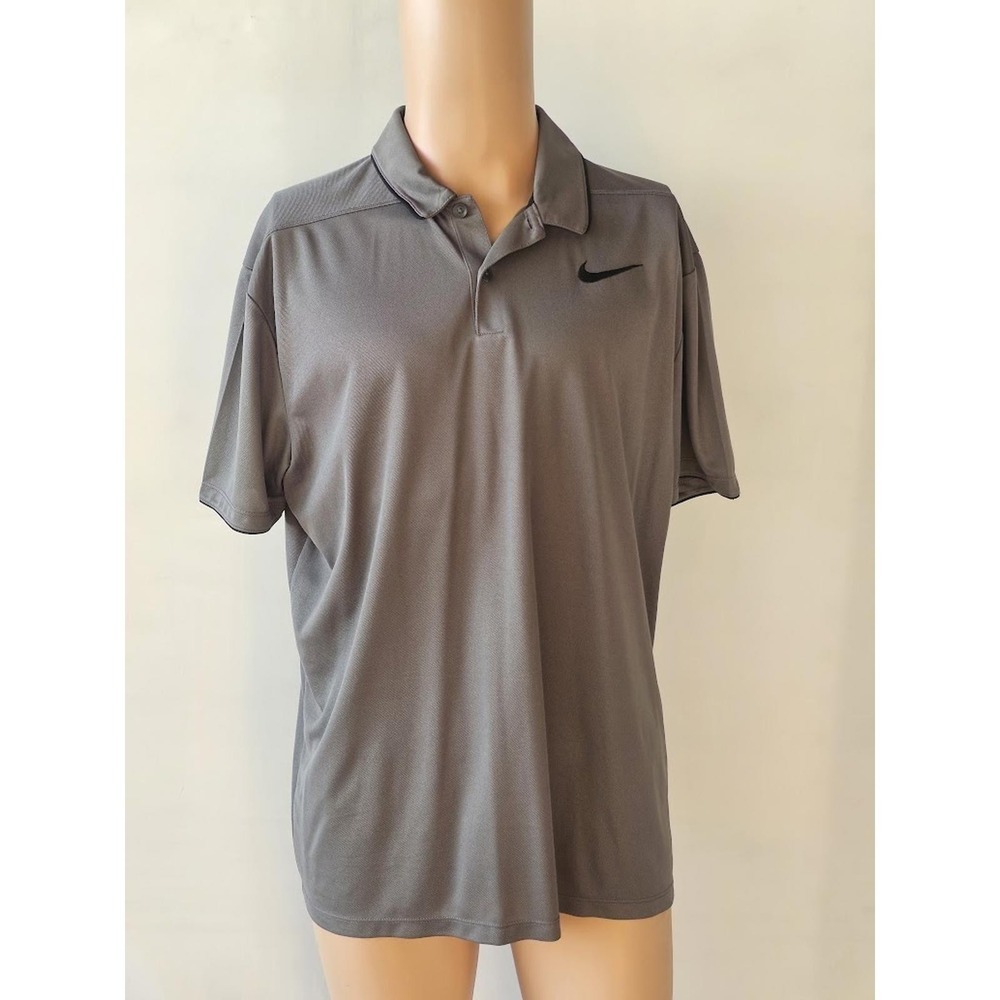Nike Golf Dri-FIT Polo Shirt Mens Medium Gray Short Sleeve Standard Fit Swoosh - Picture 2 of 6